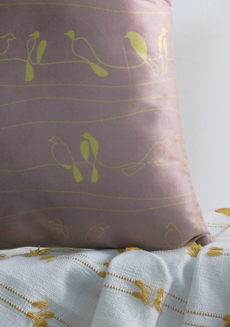 Pink Line Art Bird Printed Cushion Cover