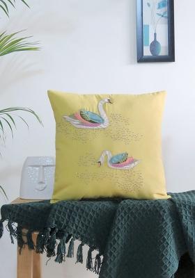 Yellow Hand Embroidered Cotton Cushion Cover