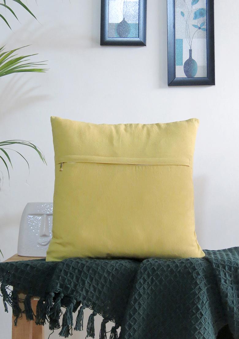 Yellow Hand Embroidered Cotton Cushion Cover