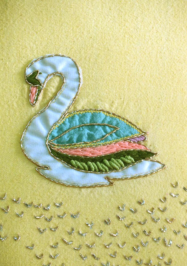 Yellow Hand Embroidered Cotton Cushion Cover