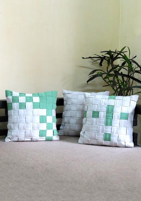 Sea Green Contemporary Elegance Velvet Cushion Cover (Set Of 3)