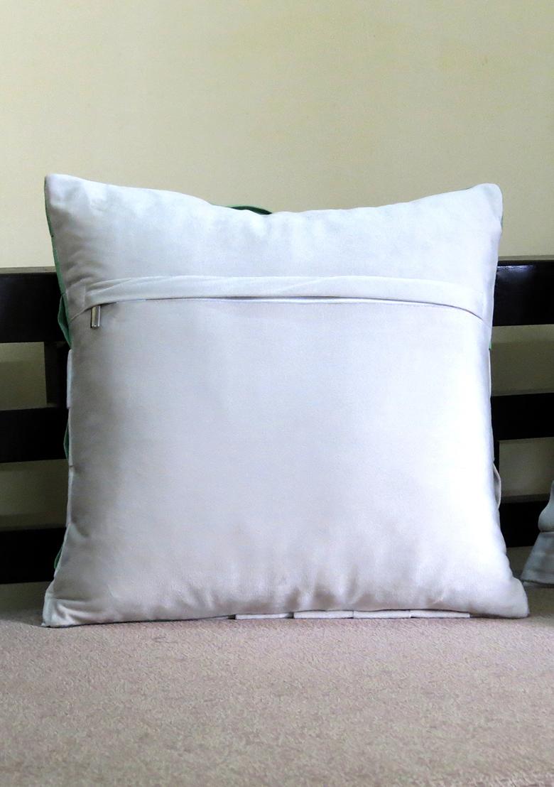 Sea Green Luxurious Combines Velvet Cotton Cushion Cover