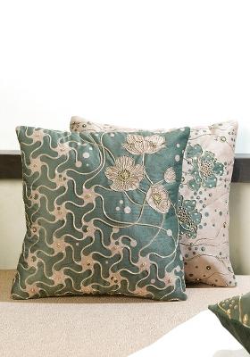 Green Gilded Garden Velvet Cushion Cover(Set Of 2)