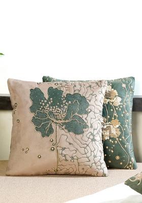 Green Gilded Garden Velvet Cushion Cover(Set Of 2)