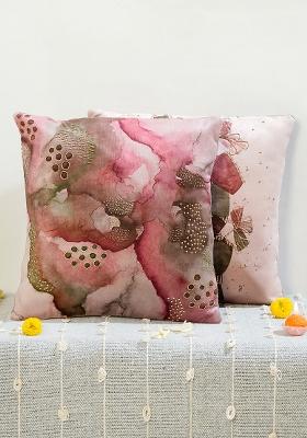 Pink Abstract Pattern And Hand Embroidery Work Cushion Cover
