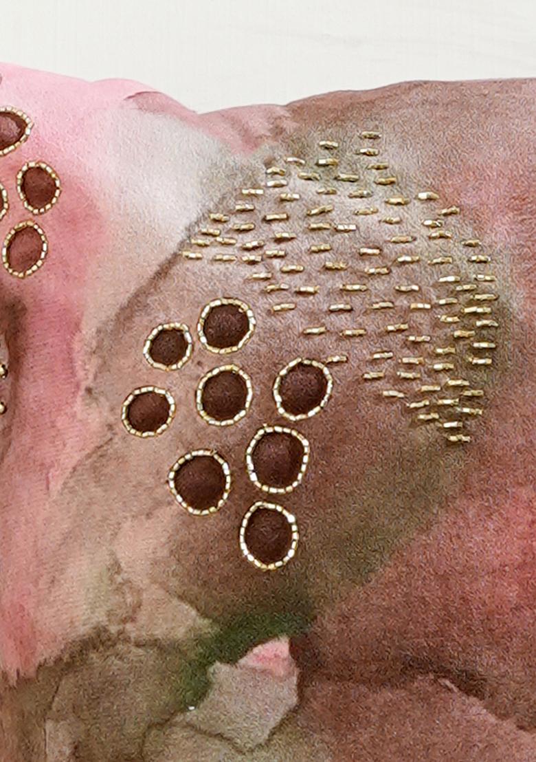 Pink Abstract Pattern And Hand Embroidery Work Cushion Cover