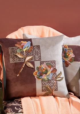 Beige Infinite Petals Velvet Cushion Cover (Set Of 2)