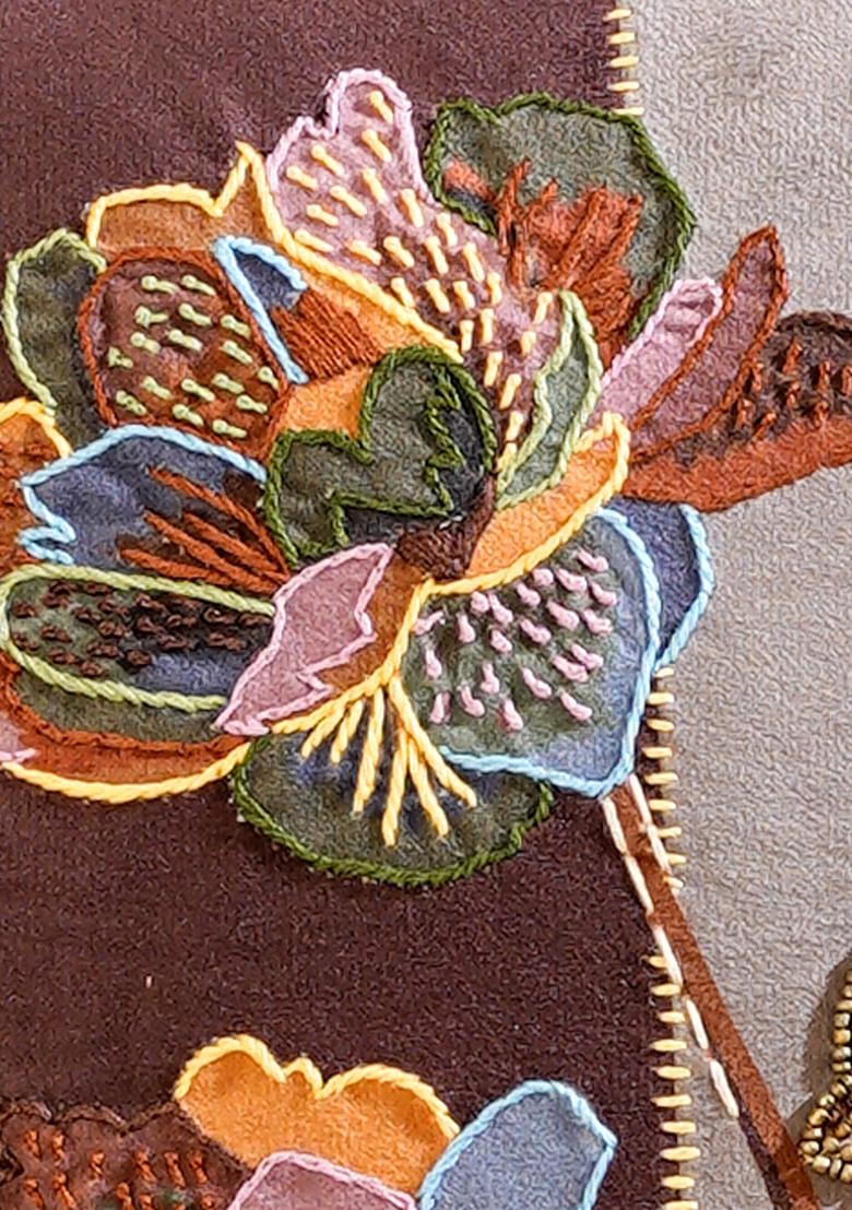 Beige Infinite Petals Velvet Cushion Cover (Set Of 2)