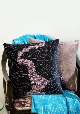 Beige Memory Maze And Velvet Cushion Cover (Set Of 2)