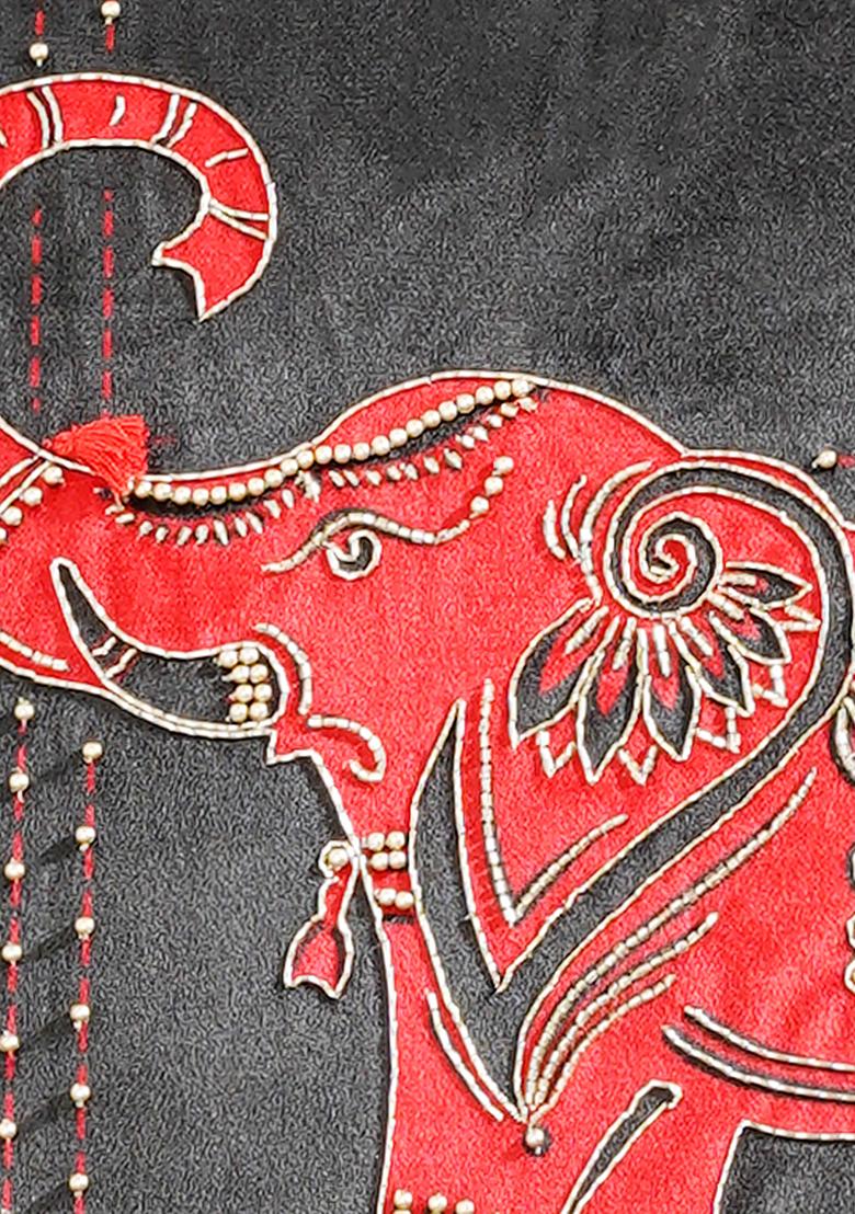 Black Elephant Velvet Cushion Cover (Set Of 2)