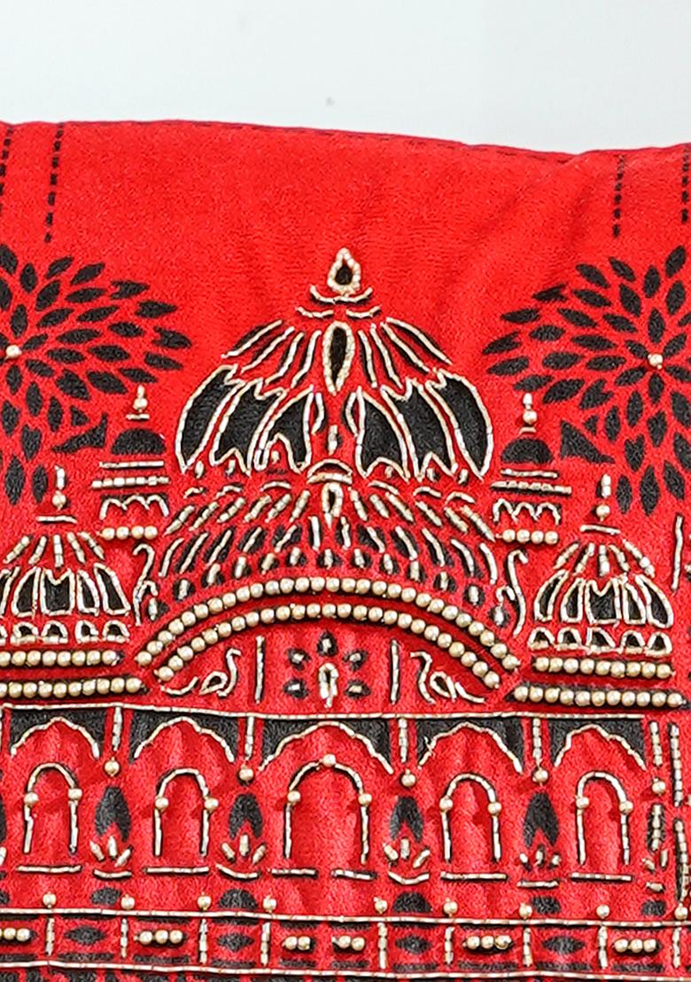 Black Hand Embroidered Cushion Cover (Set Of 2)