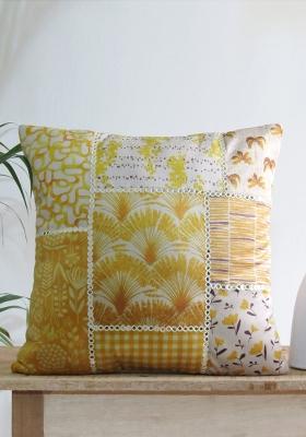 Yellow Mirror Work Cushion Cover (Set Of 2)