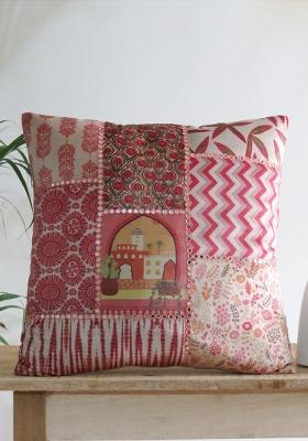 Pink Mirror Work Cushion Cover (Set Of 2)