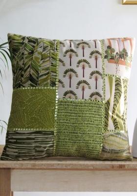 Green Mirror Work Cushion Cover (Set Of 2)