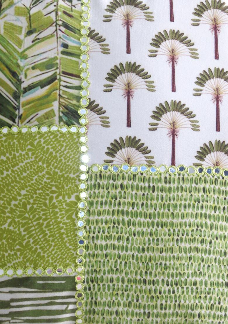 Green Mirror Work Cushion Cover (Set Of 2)