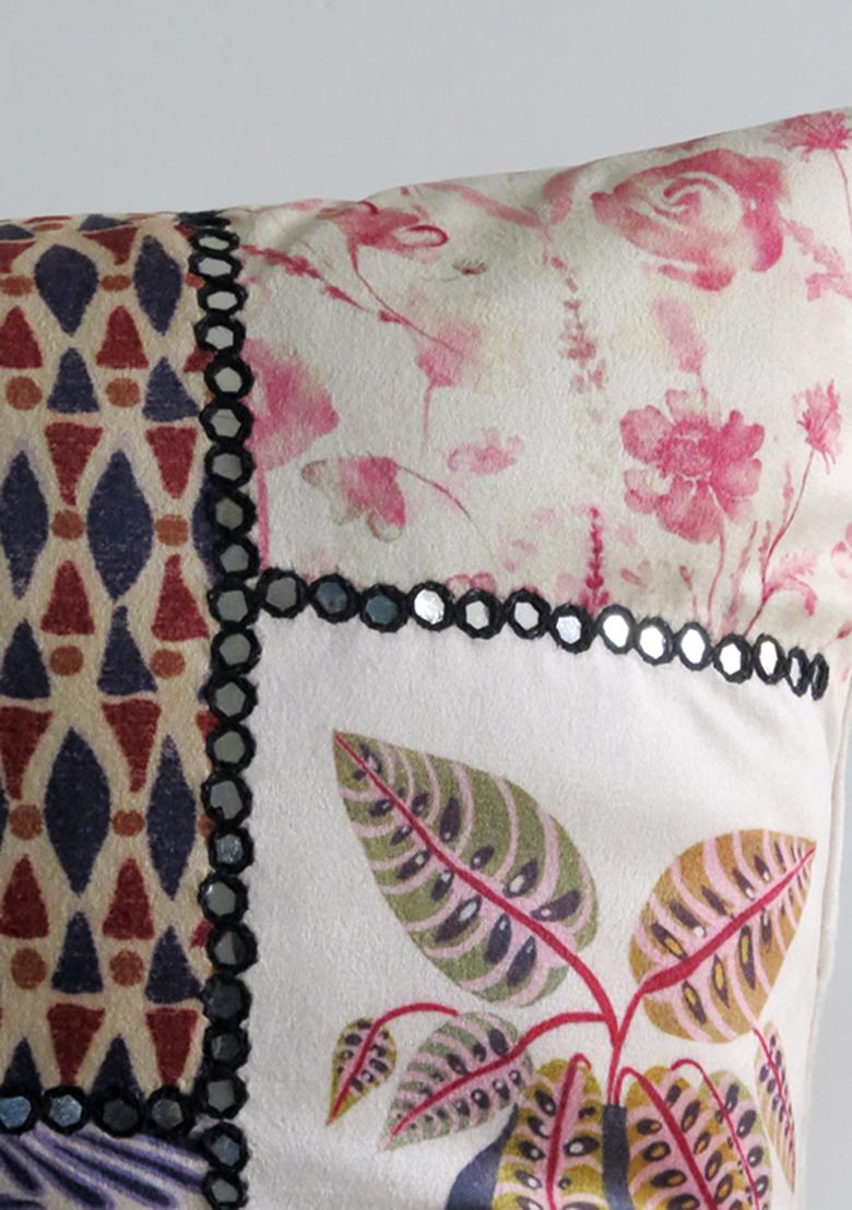 Blue Mirror Work Cushion Cover (Set Of 2)