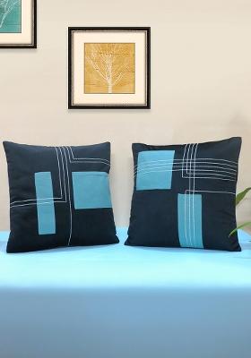 Black Abstract Velvet Cushion Cover (Set Of 2)