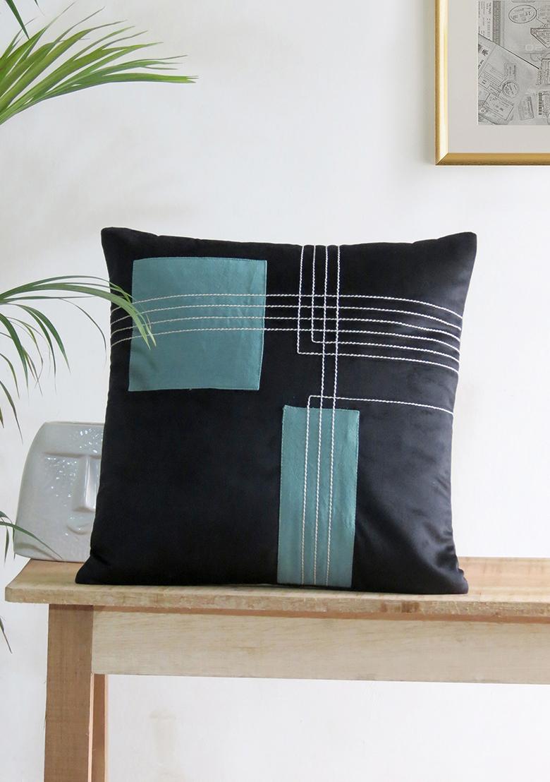 Black Abstract Velvet Cushion Cover (Set Of 2)