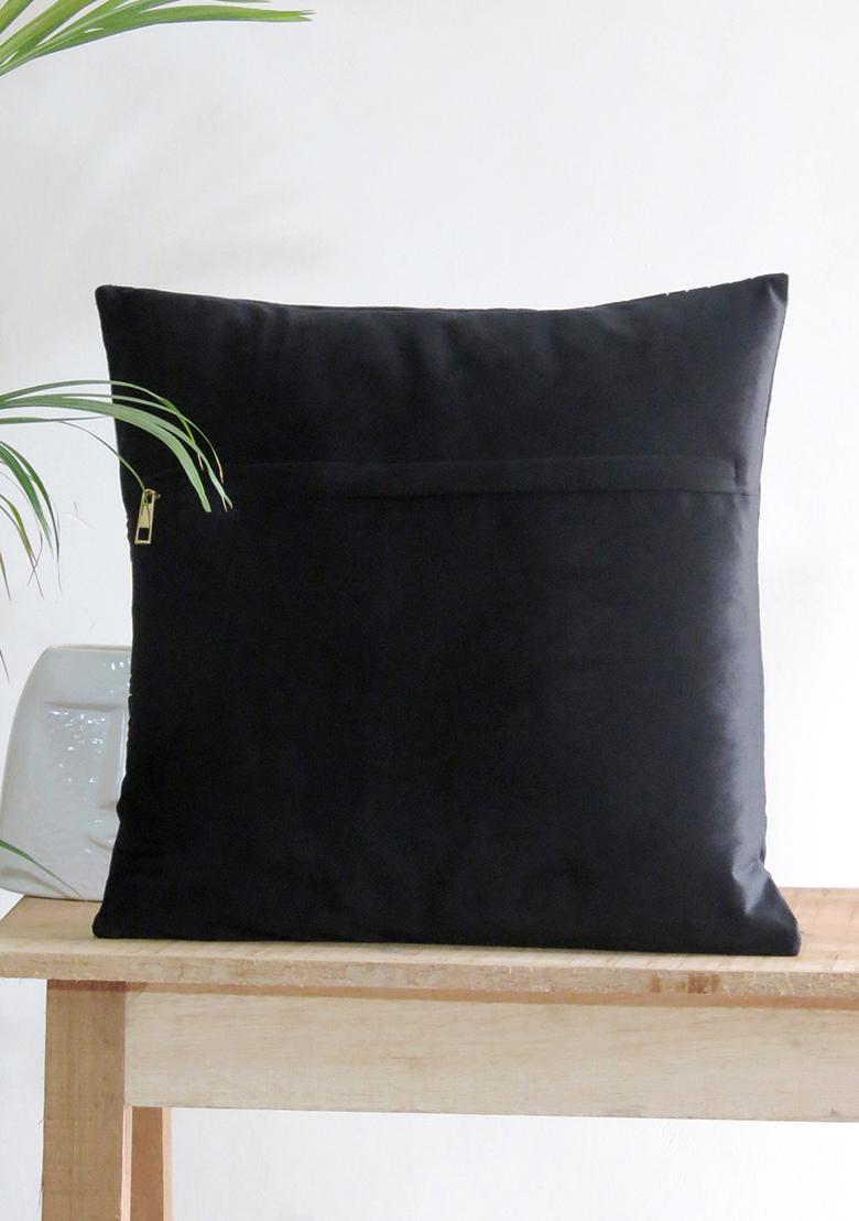 Black Abstract Velvet Cushion Cover (Set Of 2)