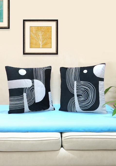 Black Mesmerizing Mystery Abstract Cushion Cover (Set Of 2)