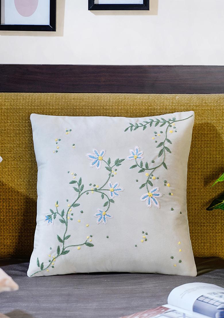 Off White Whispers Of Spring Velvet Cushion Cover