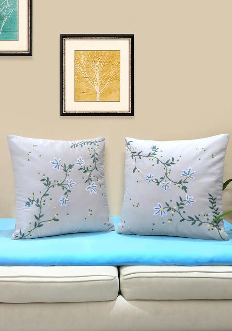 Off White Whispers Of Spring Velvet Cushion Cover
