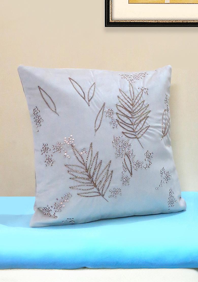 Off White Hand Embroidery Desert Pearl Velvet Cushion Cover