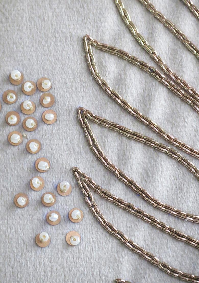 Off White Hand Embroidery Desert Pearl Velvet Cushion Cover