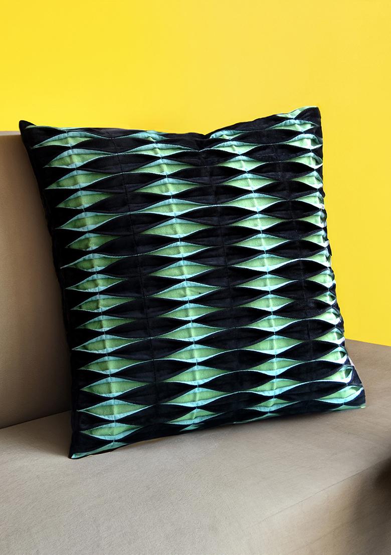 Sea Green Velvet Cushion Covers Box Pleats Textured