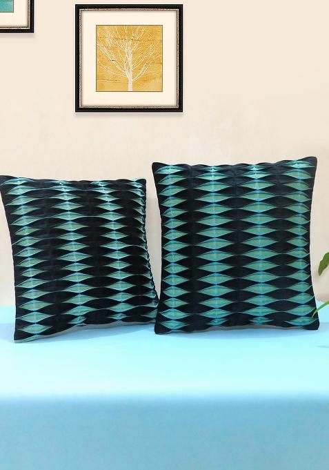 Sea Green Velvet Cushion Covers Box Pleats Textured