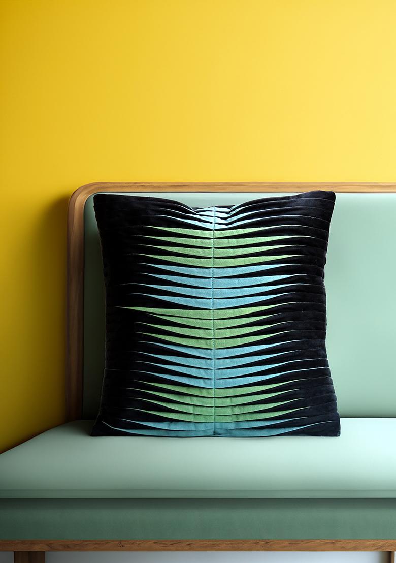 Sea Green Hand Crafted With Intricate Fabric Textured Cushion Cover