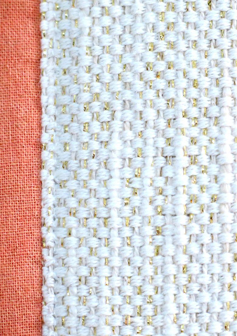 Off White Fabric Panels Cotton Cushion Cover (Set Of 2)