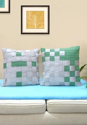 Off White Combines Velvet Cotton Cushion Cover (Set Of 2)