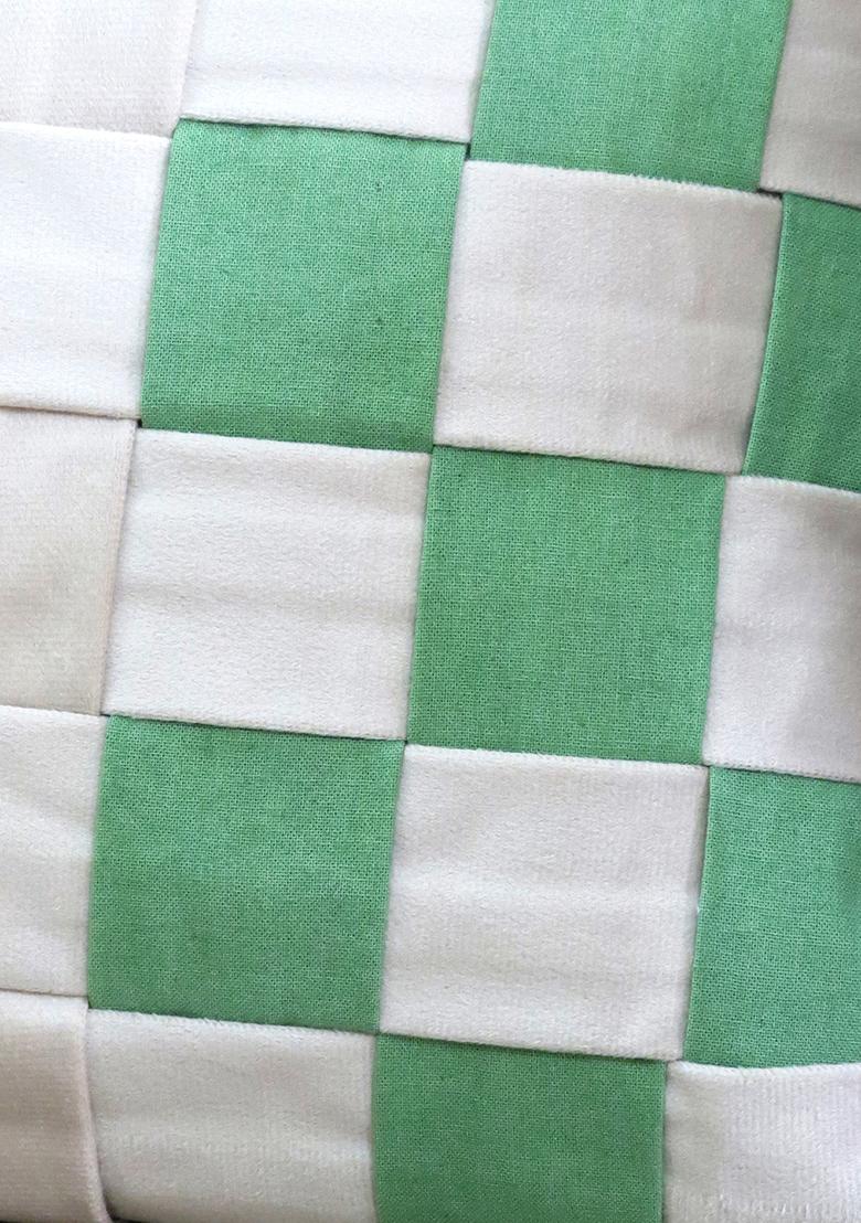 Off White Combines Velvet Cotton Cushion Cover (Set Of 2)