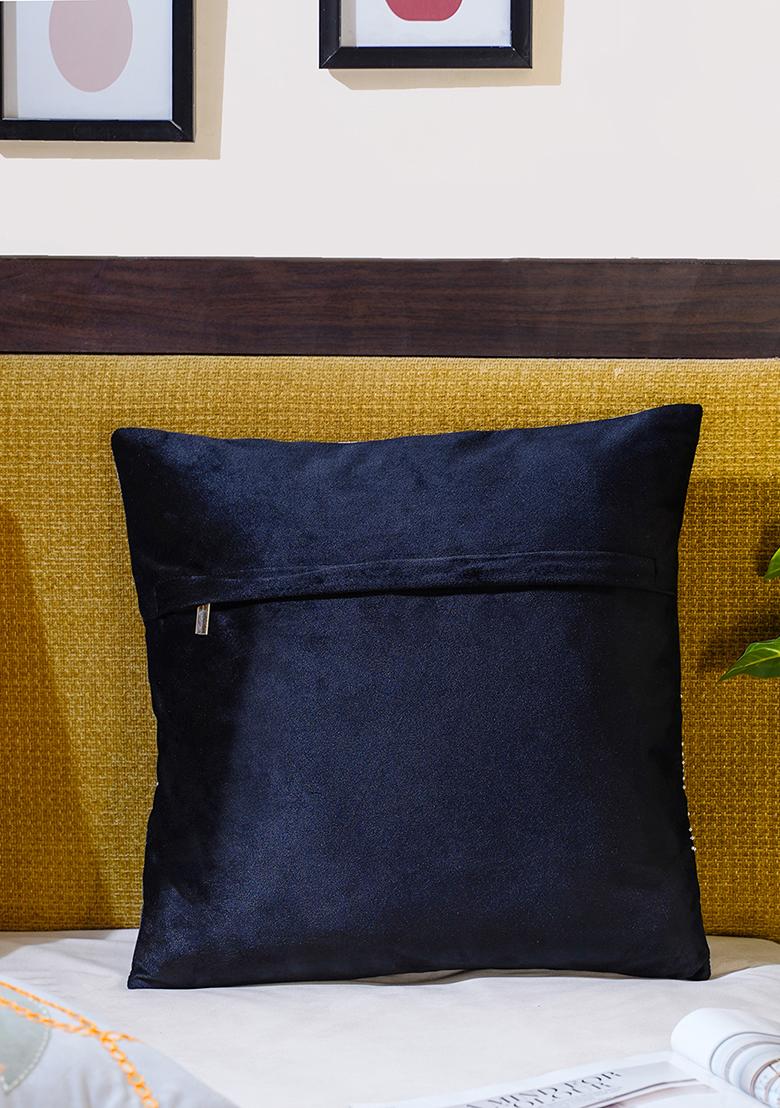 Teal Hand Embroidered Velvet Cushion Cover (Set Of 2)