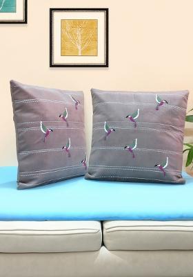 Multi Hummingbirds Velvet Cushion Cover (Set Of 2)