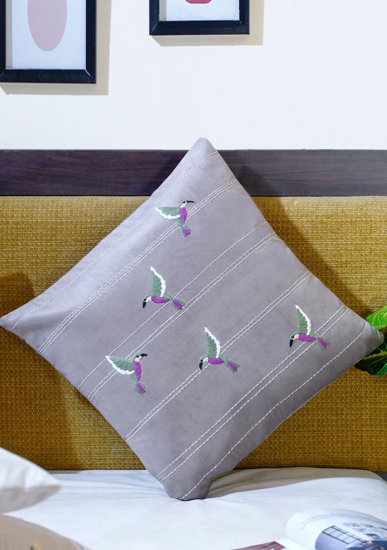 Multi Hummingbirds Velvet Cushion Cover (Set Of 2)