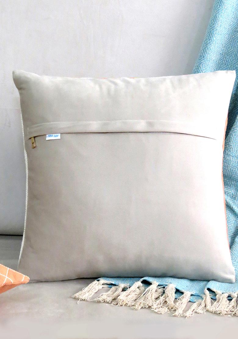 Off White Folded Fabric Velvet With Cotton Cushion Covers (Set Of 2)