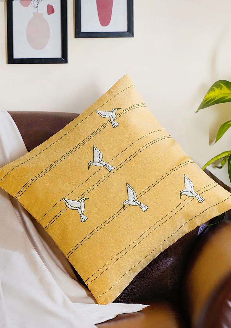 Sand Yellow Morning Abstract Cushion Cover (Set Of 2)