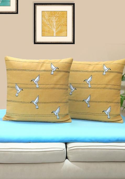 Sand Yellow Morning Abstract Cushion Cover (Set Of 2)