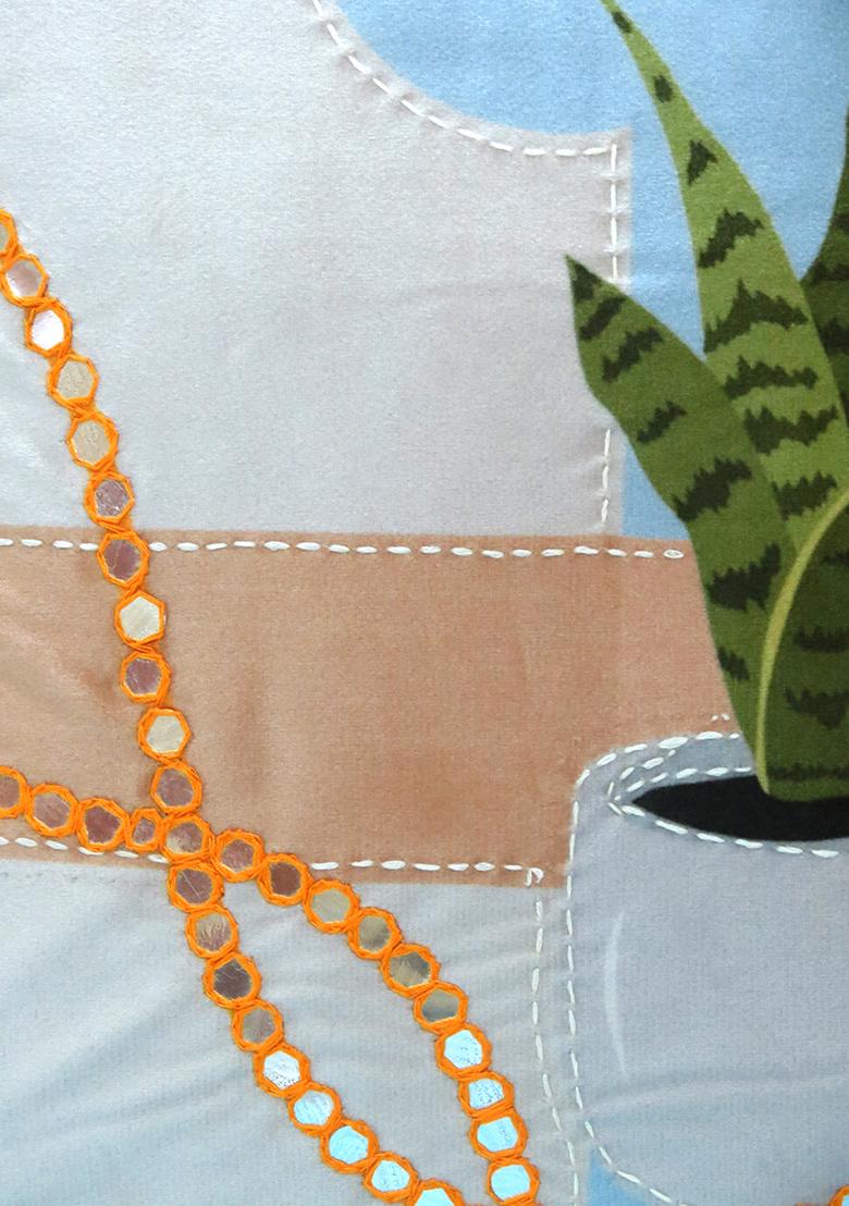 Sky Blue Harmony Of Elements Velvet Cushion Cover (Set Of 2)