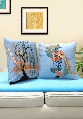Sky Blue Velvet Cushion Cover (Set Of 2)