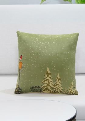 Mint Green Christmas Carol Velvet Cushion Cover