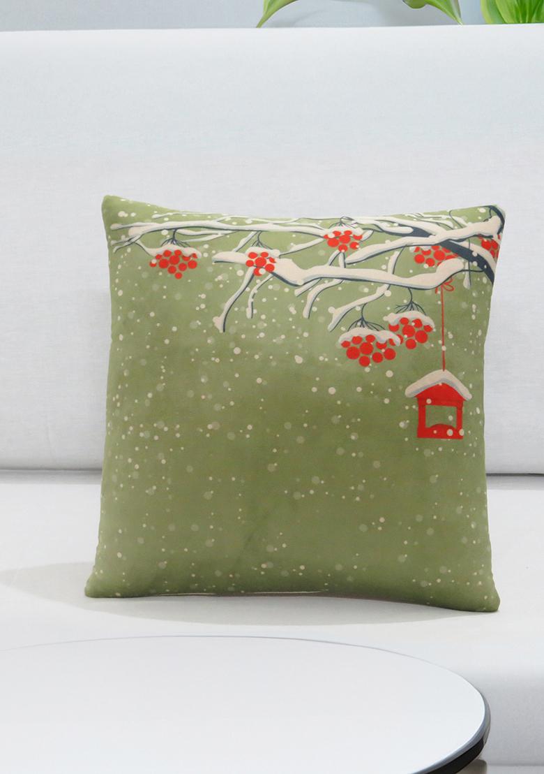 Mint Green Christmas Charm Velvet Cushion Cover (Set Of 3)