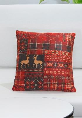 Red Plaid Holiday Velvet Christmas Cushion Cover