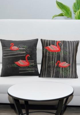 Black Swan Serenade Velvet Cushion Cover (Set Of 2)