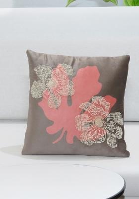 Grey Dawn Bloom Velvet Cushion Cover