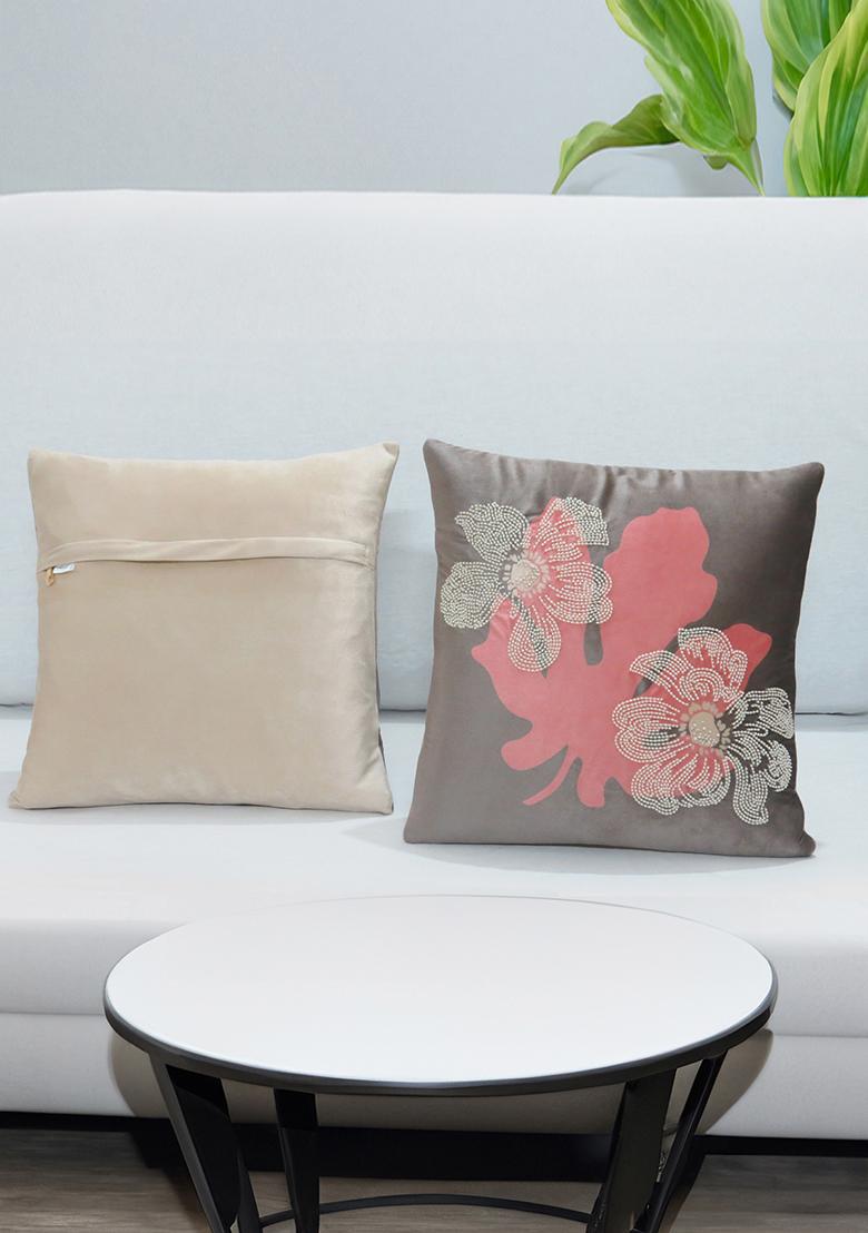 Grey Dawn Bloom Velvet Cushion Cover