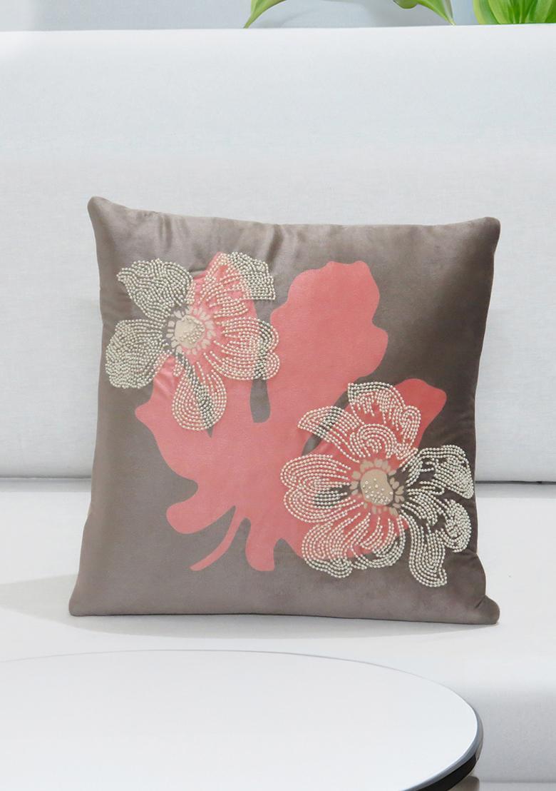 Grey Soft Awakening Velvet Cushion Cover (Set Of 2)