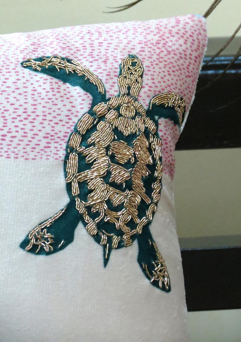 Off White Turtle Ivory Velvet Cushion Cover
